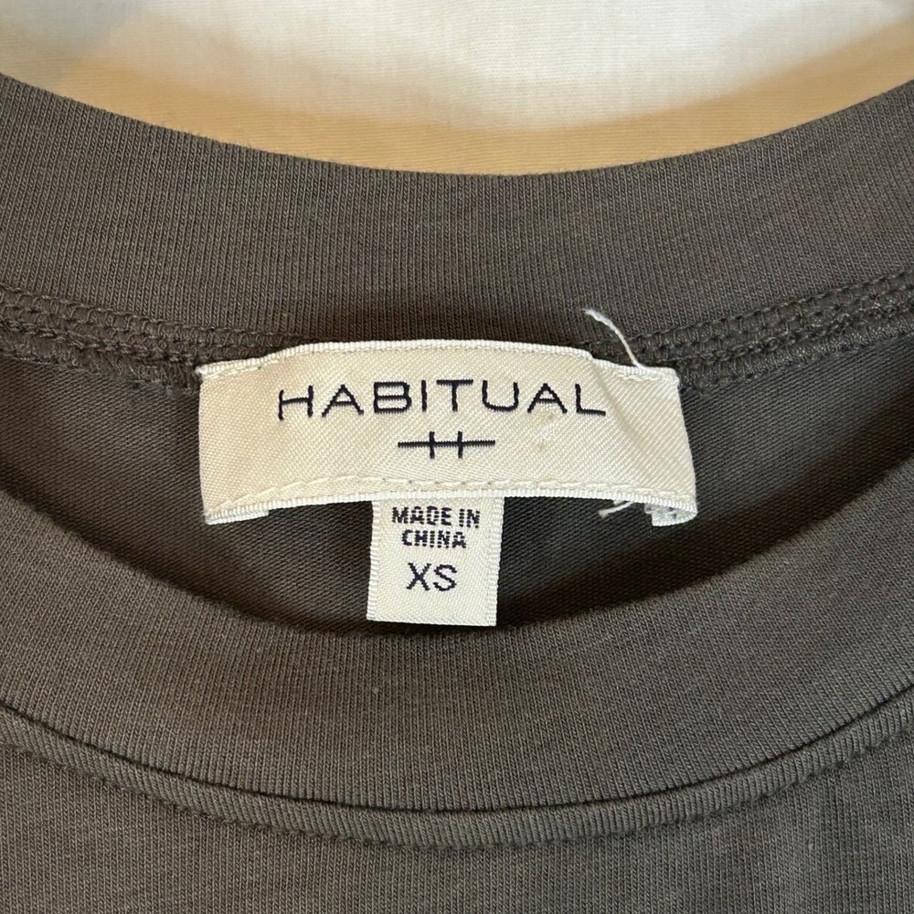 Habitual Olive Green Puff Sleeve Knit Top Ruched Sleeve Casual‎ Tee XS - Picture 4 of 12